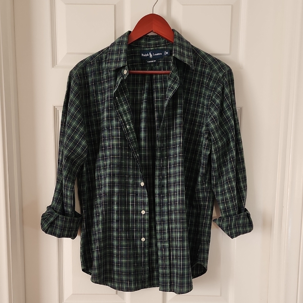 Ralph Lauren  Classic Fit Dark Green Plaid Button Down Shirt - Size M, Preppy